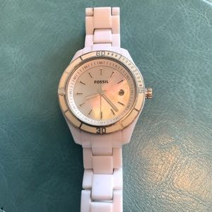 Fossil white watch with mother of pearl face